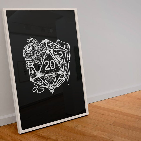 DND Wall Art - Dice Monster - DND - Gift For Dnd - D20 Gift Picture- Game Master - Adventure - RPG Poster - Geek Gift