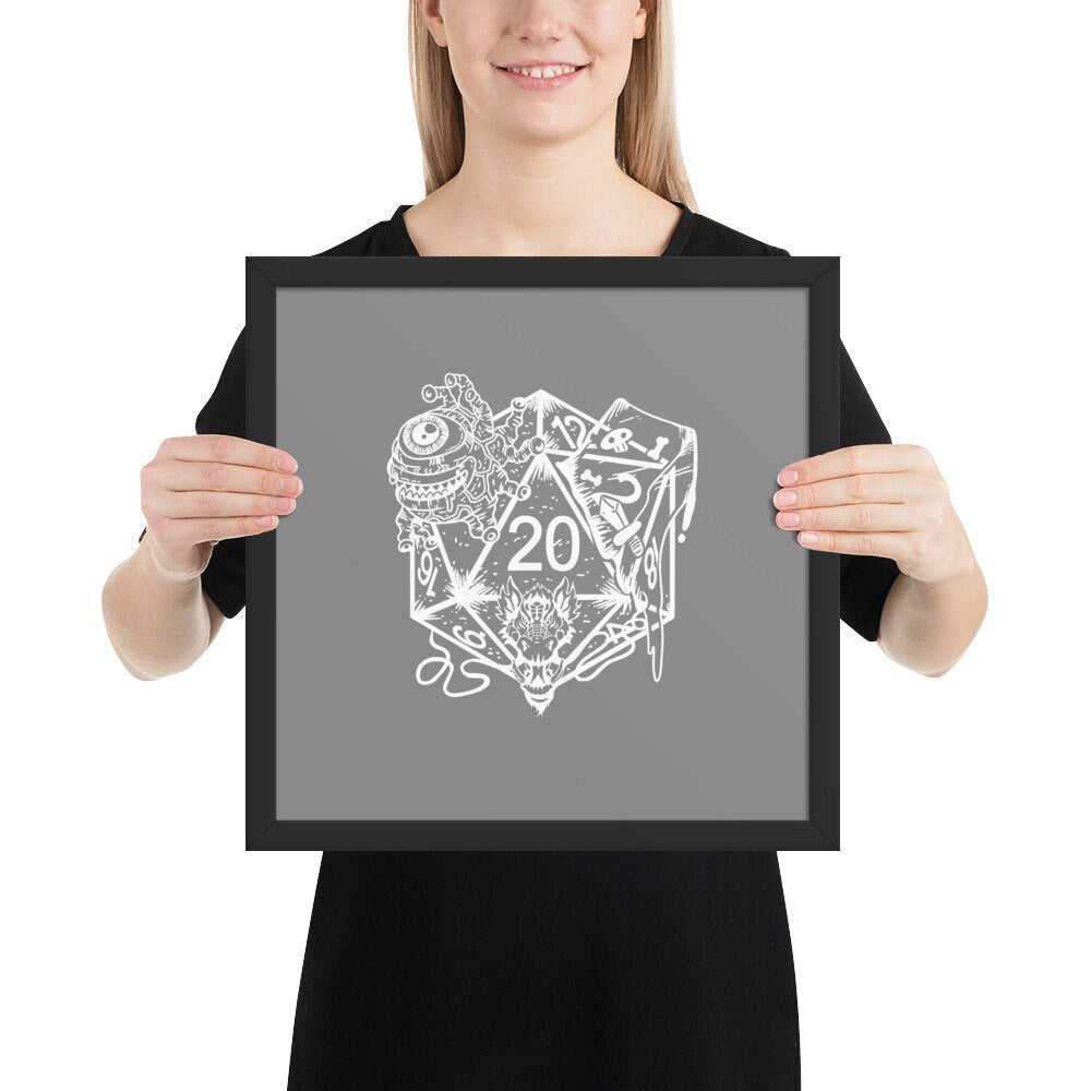 DND Framed Wall Art - Dice Art - DND - Gift For Dnd - D20 Gift Picture- Game Master - Adventure - RPG Poster