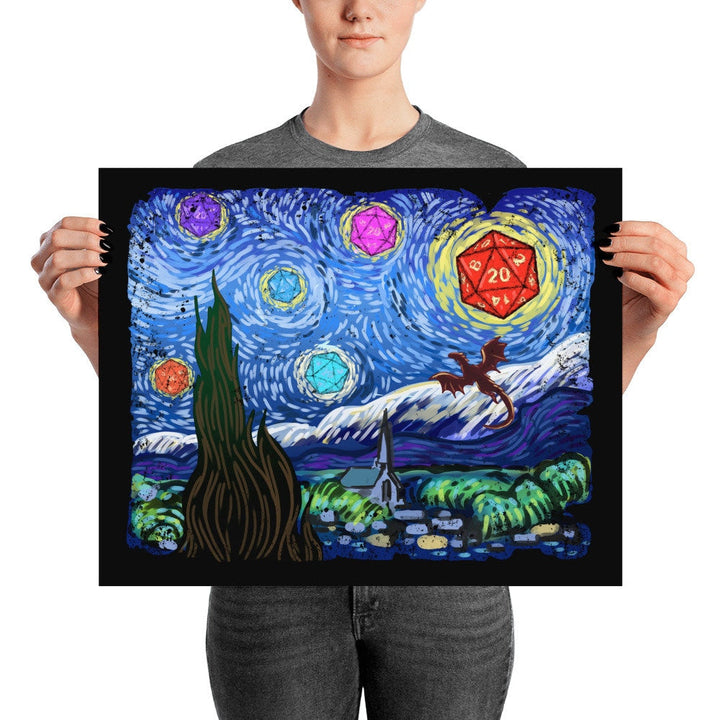 Starry Night Design, Dnd Decoration, D20 Wall Art, Rpg Poster, Gift For Dnd Poster, Dnd Decor, Dragon Dice, Dnd Gift, Dnd Poster