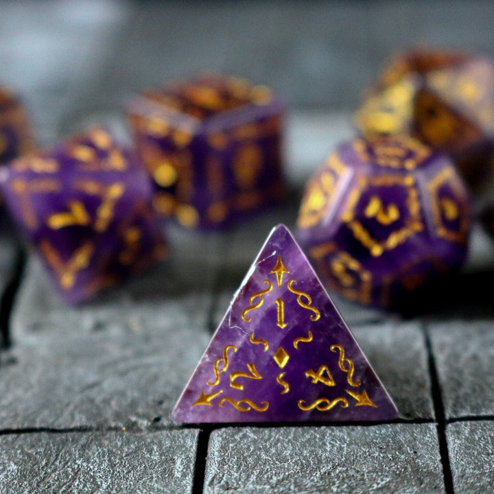 Vine Spike Gemstone Purple  Amethyst Dice (With Box) Dice Set