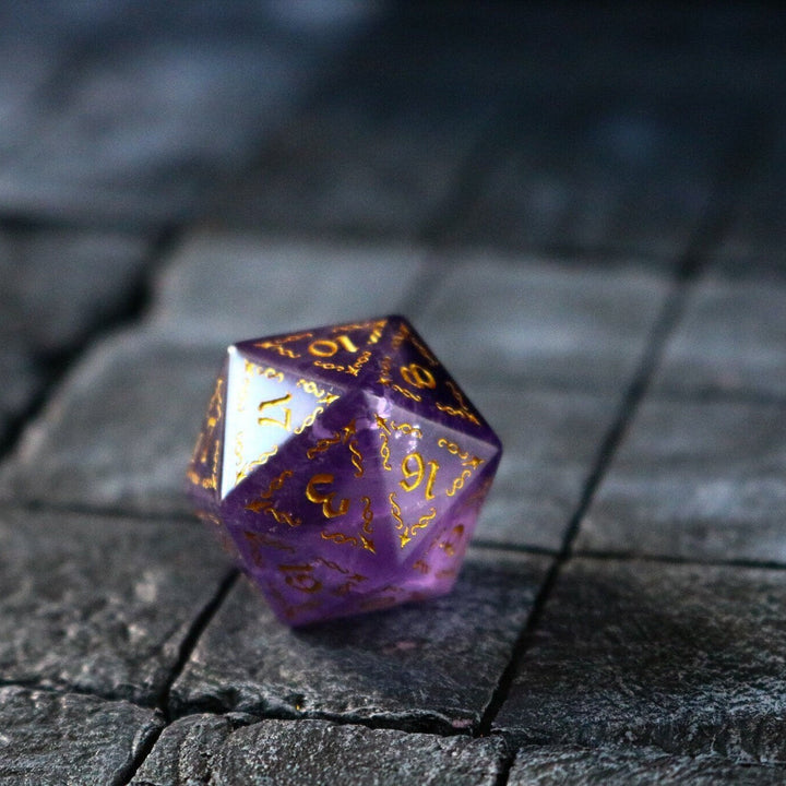 Vine Spike Gemstone Purple  Amethyst Dice (With Box) Dice Set