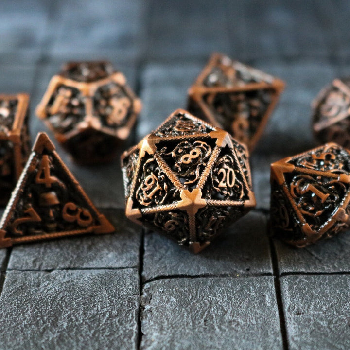 Medusa Copper Hollow Metal Dice Set Tabletop Gaming