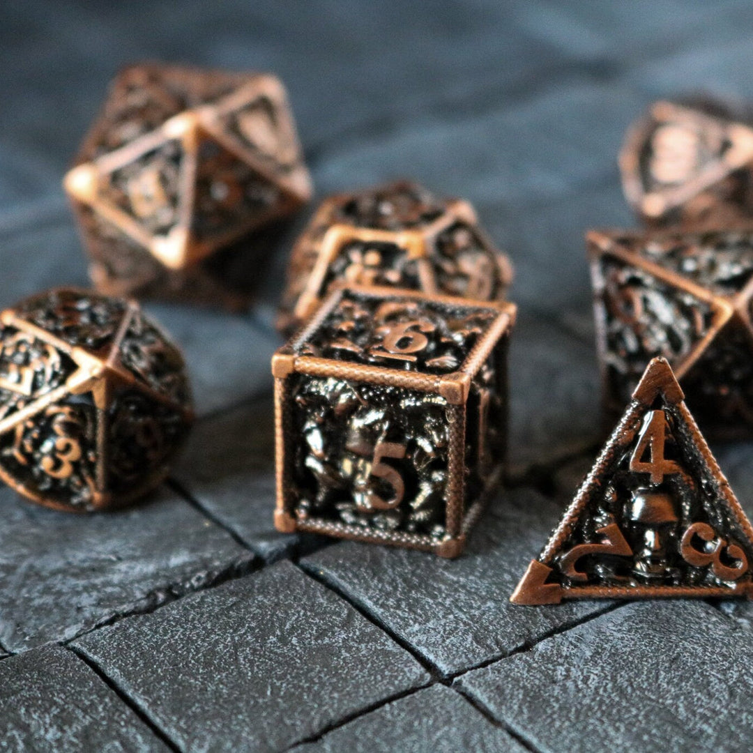 Medusa Copper Hollow Metal Dice Set Tabletop Gaming