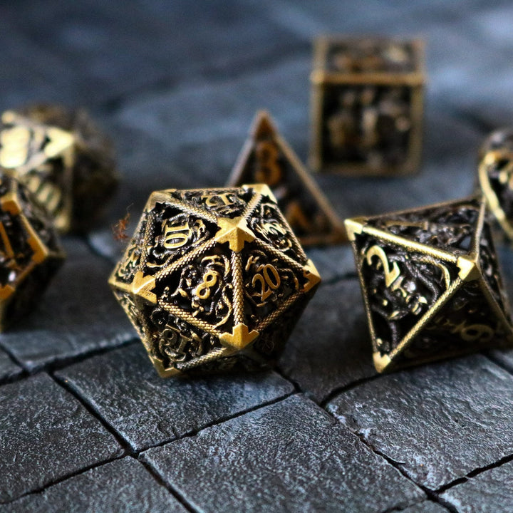 Medusa Bronze Hollow Metal Dice Set Tabletop Gaming