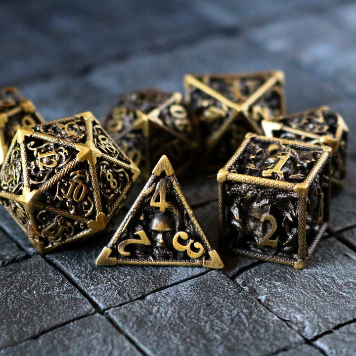 Medusa Bronze Hollow Metal Dice Set Tabletop Gaming