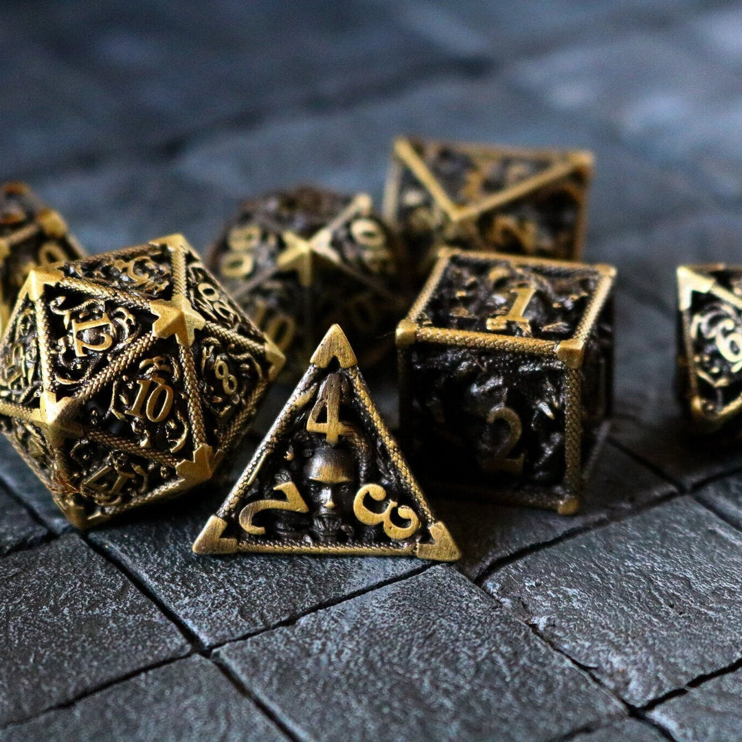 Medusa Bronze Hollow Metal Dice Set Tabletop Gaming