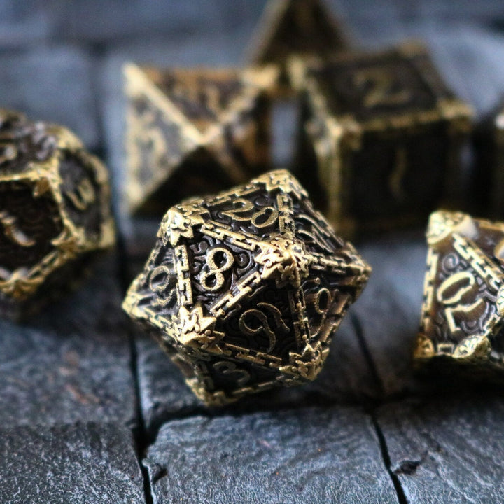 Dagger Metal Dice Set Bronze DND Tabletop Gaming Dice