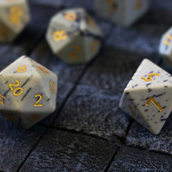 Gemstone Jasper Hand Carved Polyhedral Dice (And Box) DnD Dice Set - Gift For Dnd, RPG Game DND MTG Game