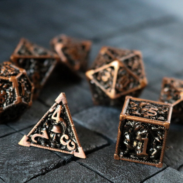 Medusa Copper Hollow Metal Dice Set Tabletop Gaming