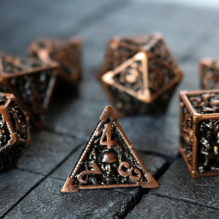 Medusa Copper Hollow Metal Dice Set Tabletop Gaming