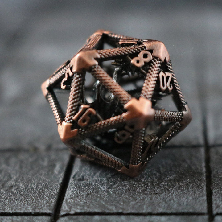 Large Caged Dragon D20 DND Copper Tabletop Gaming Dice