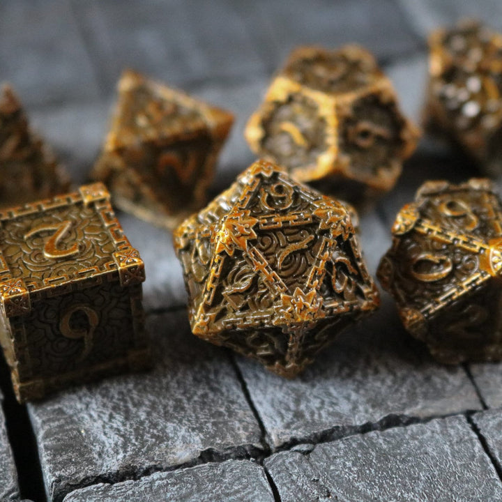 Dagger Metal Dice Set Gold DND Tabletop Gaming Dice