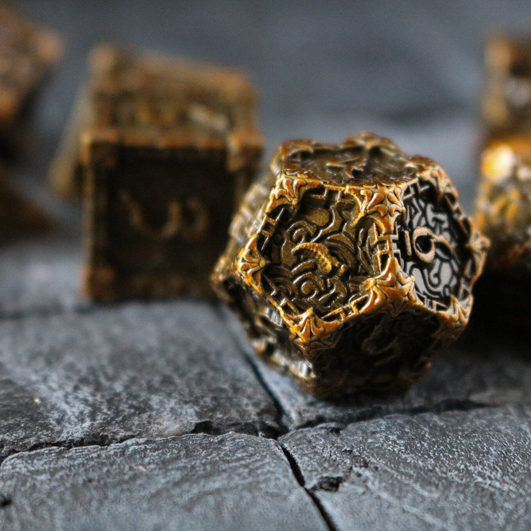 Dagger Metal Dice Set Gold DND Tabletop Gaming Dice