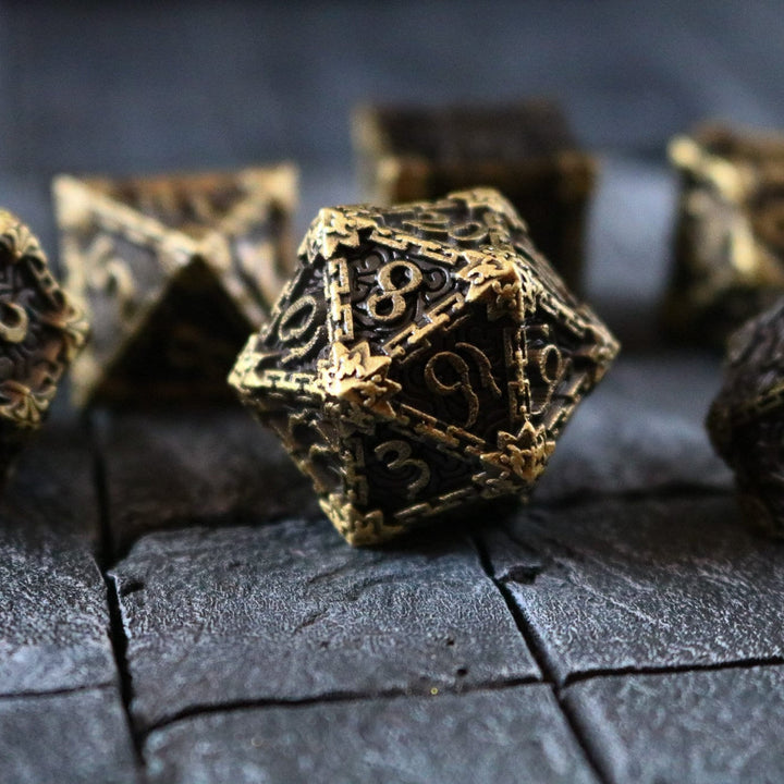 Dagger Metal Dice Set Bronze DND Tabletop Gaming Dice