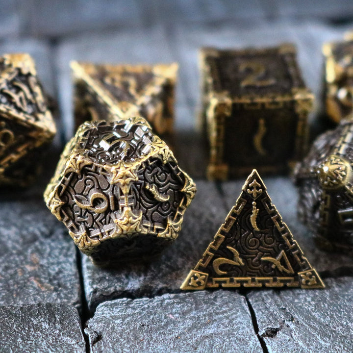 Dagger Metal Dice Set Bronze DND Tabletop Gaming Dice