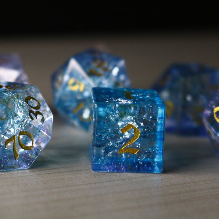 Blue Wing Forge Fire Glass Blue (And Box) Polyhedral Dice DND Set - RPG Game DND