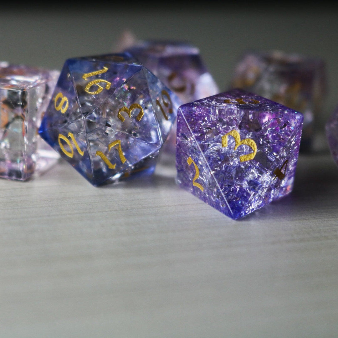 Purple Cloud Forge Fire Glass (And Box) Polyhedral Dice DND Set - RPG Game DND