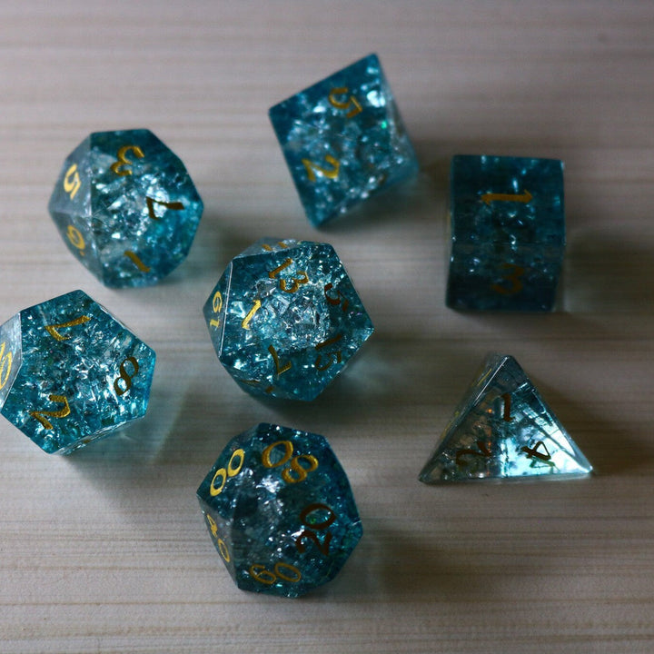 Ocean Forge Fire Glass Blue (And Box) Polyhedral Dice DND Set