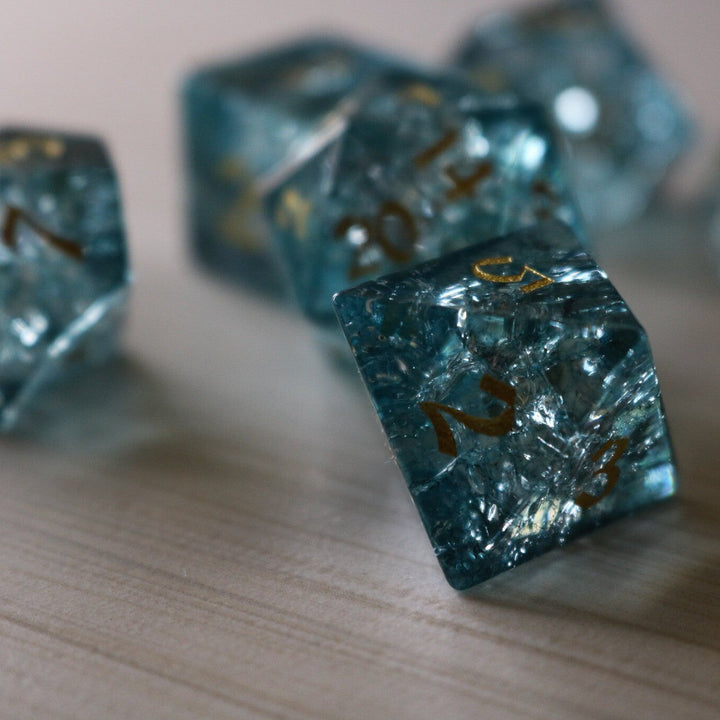 Ocean Forge Fire Glass Blue (And Box) Polyhedral Dice DND Set