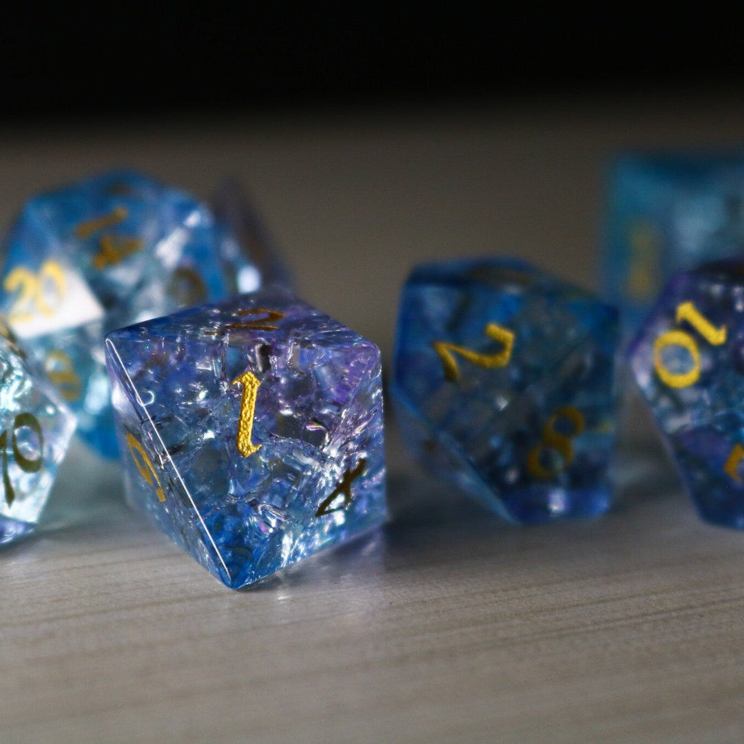 Blue Wing Forge Fire Glass Blue (And Box) Polyhedral Dice DND Set - RPG Game DND