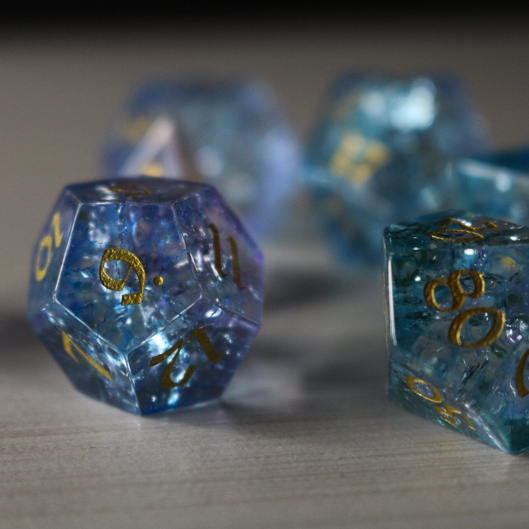 Blue Wing Forge Fire Glass Blue (And Box) Polyhedral Dice DND Set - RPG Game DND