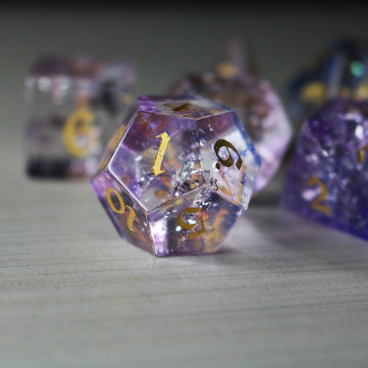 Purple Cloud Forge Fire Glass (And Box) Polyhedral Dice DND Set - RPG Game DND