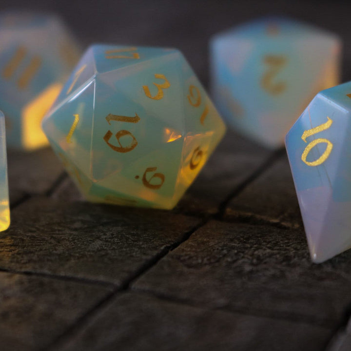 Gemstone Opalite Elven Cut Polyhedral Dice (With Box) DnD Set