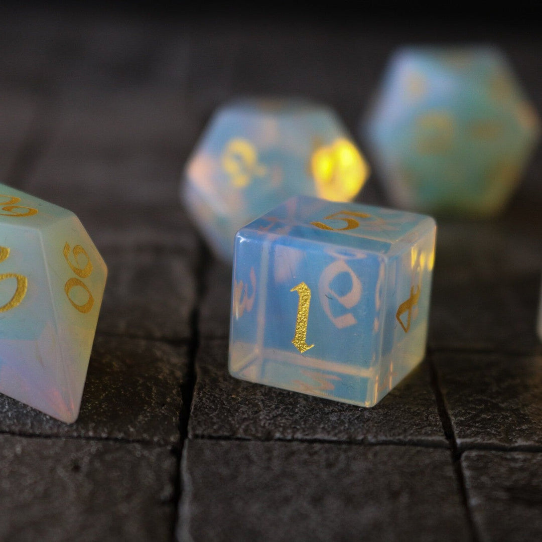 Gemstone Opalite Elven Cut Polyhedral Dice (With Box) DnD Set