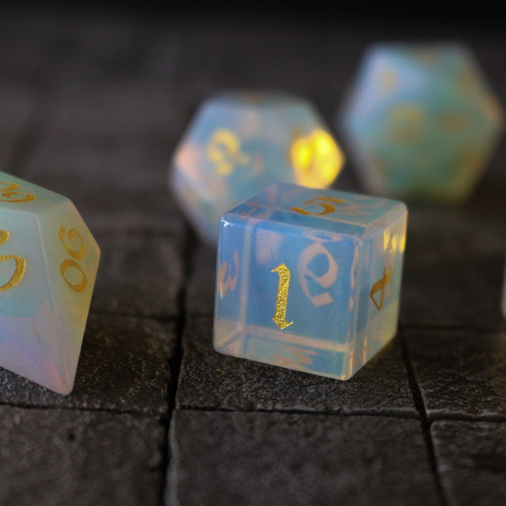 Gemstone Opalite Elven Cut Polyhedral Dice (With Box) DnD Set