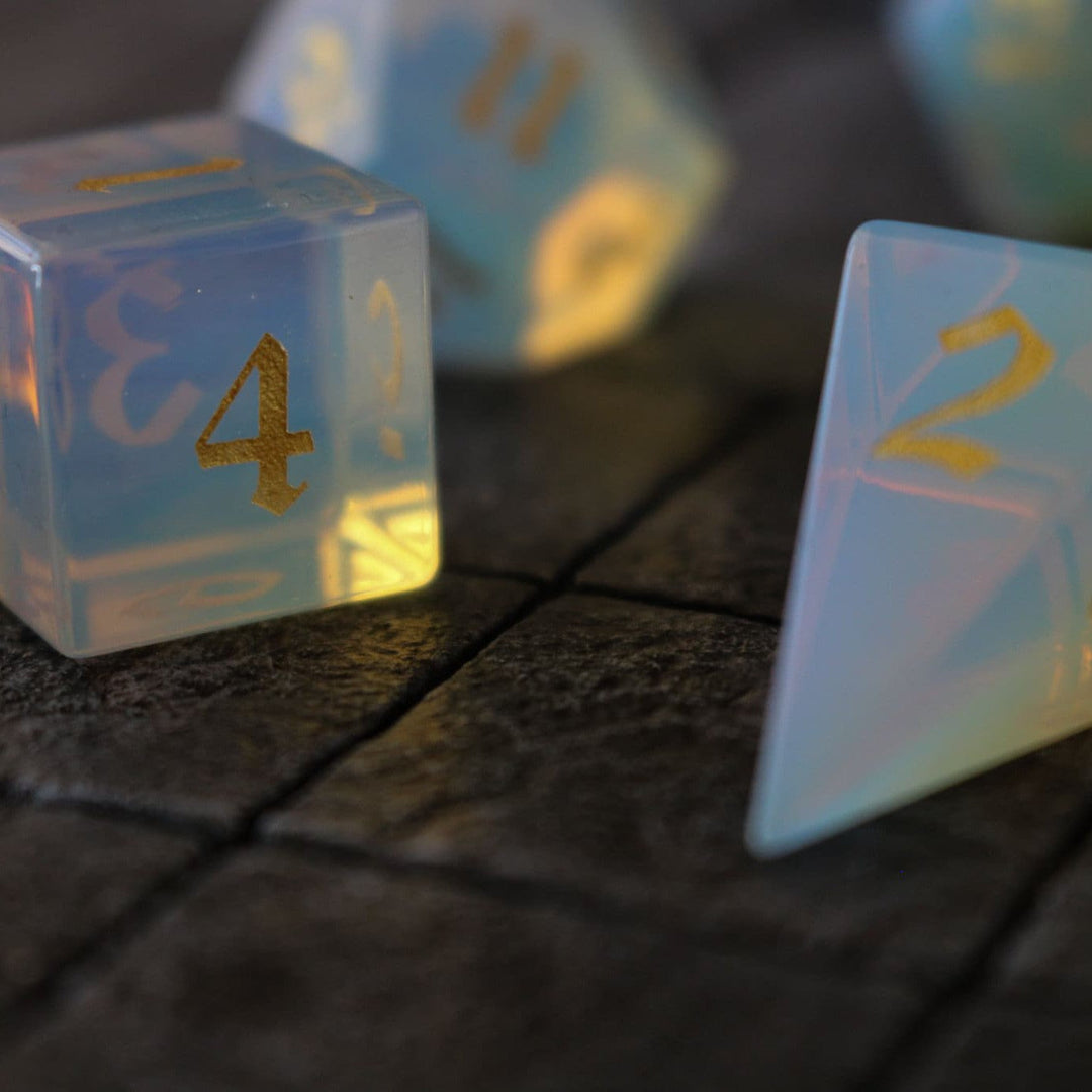 Gemstone Opalite Elven Cut Polyhedral Dice (With Box) DnD Set