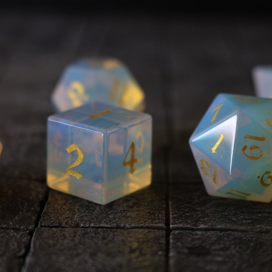 Gemstone Opalite Elven Cut Polyhedral Dice (With Box) DnD Set