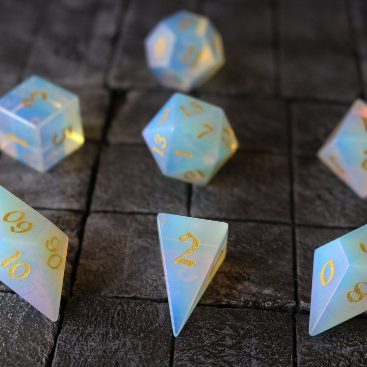 Gemstone Opalite Elven Cut Polyhedral Dice (With Box) DnD Set