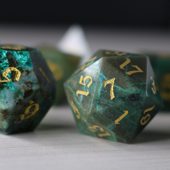 Gemstone Azurite Hand Carved Polyhedral Dice DnD Dice Set - Gift For Dnd, RPG Game DND MTG Game