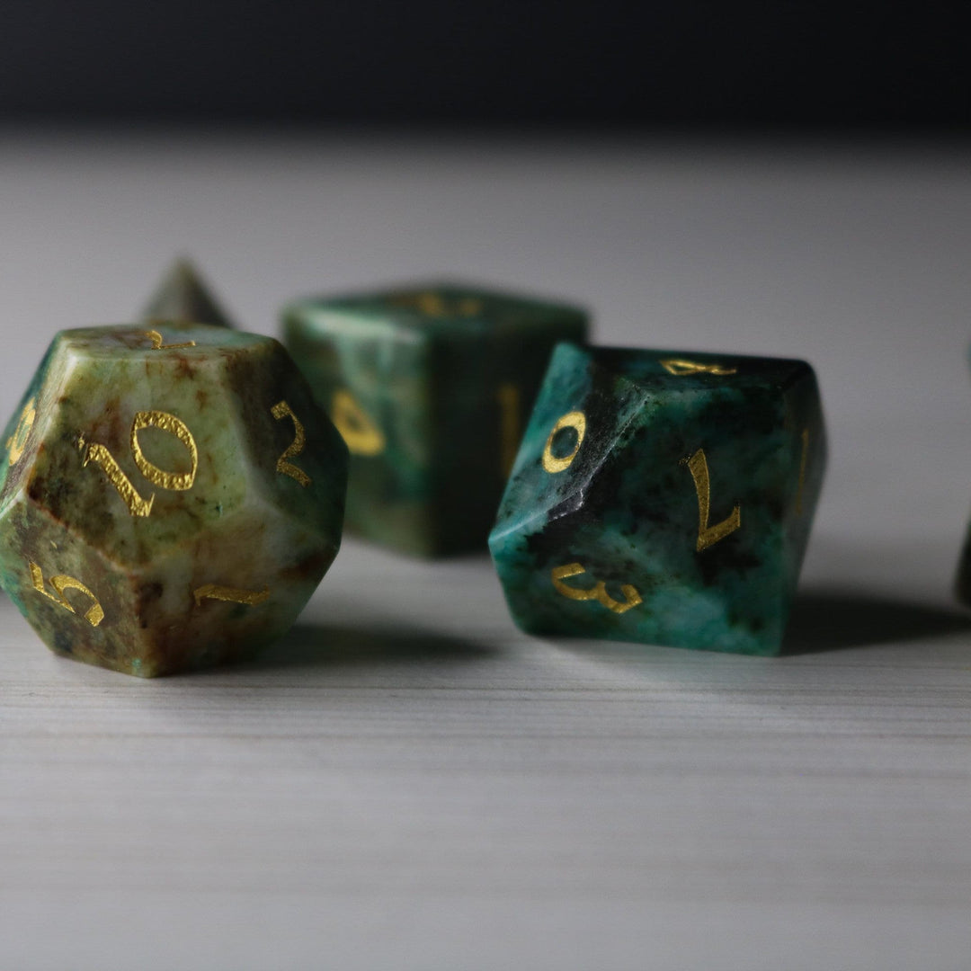 Gemstone Azurite Hand Carved Polyhedral Dice DnD Dice Set - Gift For Dnd, RPG Game DND MTG Game