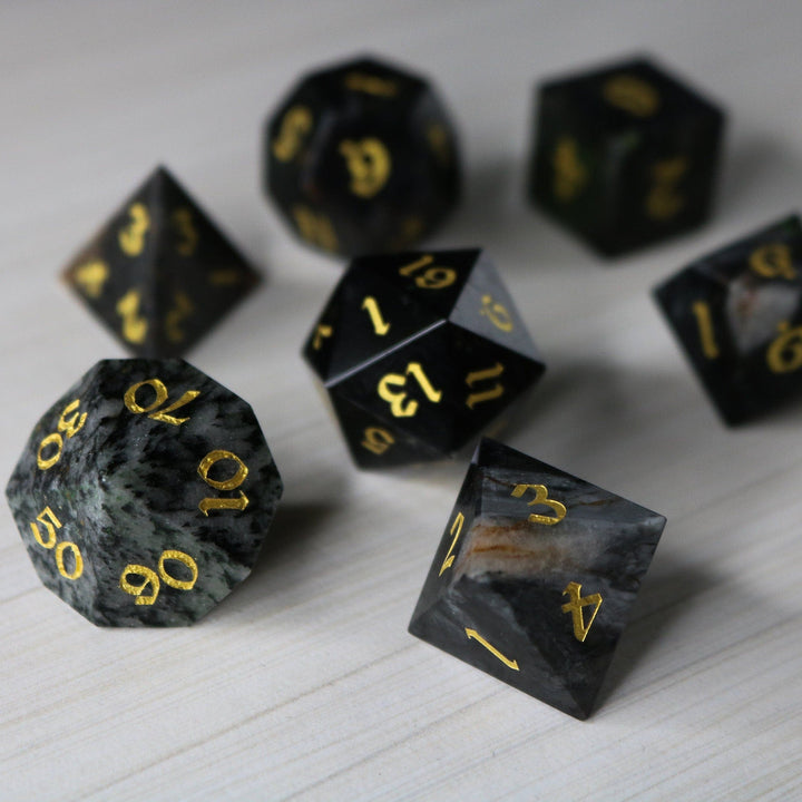 Black Gemstone Eagle Eye Hand Carved Polyhedral Dice DnD Dice Set