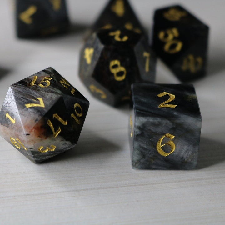 Black Gemstone Eagle Eye Hand Carved Polyhedral Dice DnD Dice Set