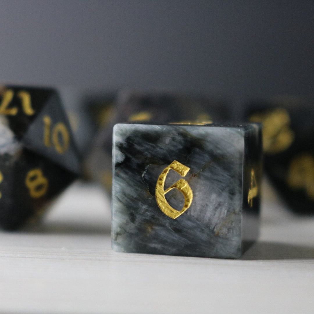 Black Gemstone Eagle Eye Hand Carved Polyhedral Dice DnD Dice Set