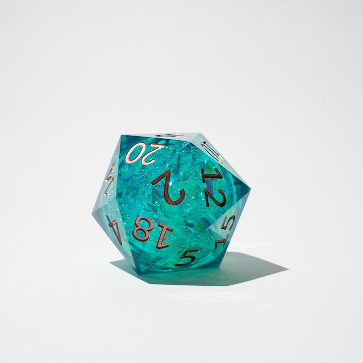 Massive Sea Green Teal Liquid Core 95MM Chonk Handmade Resin Dice And Box