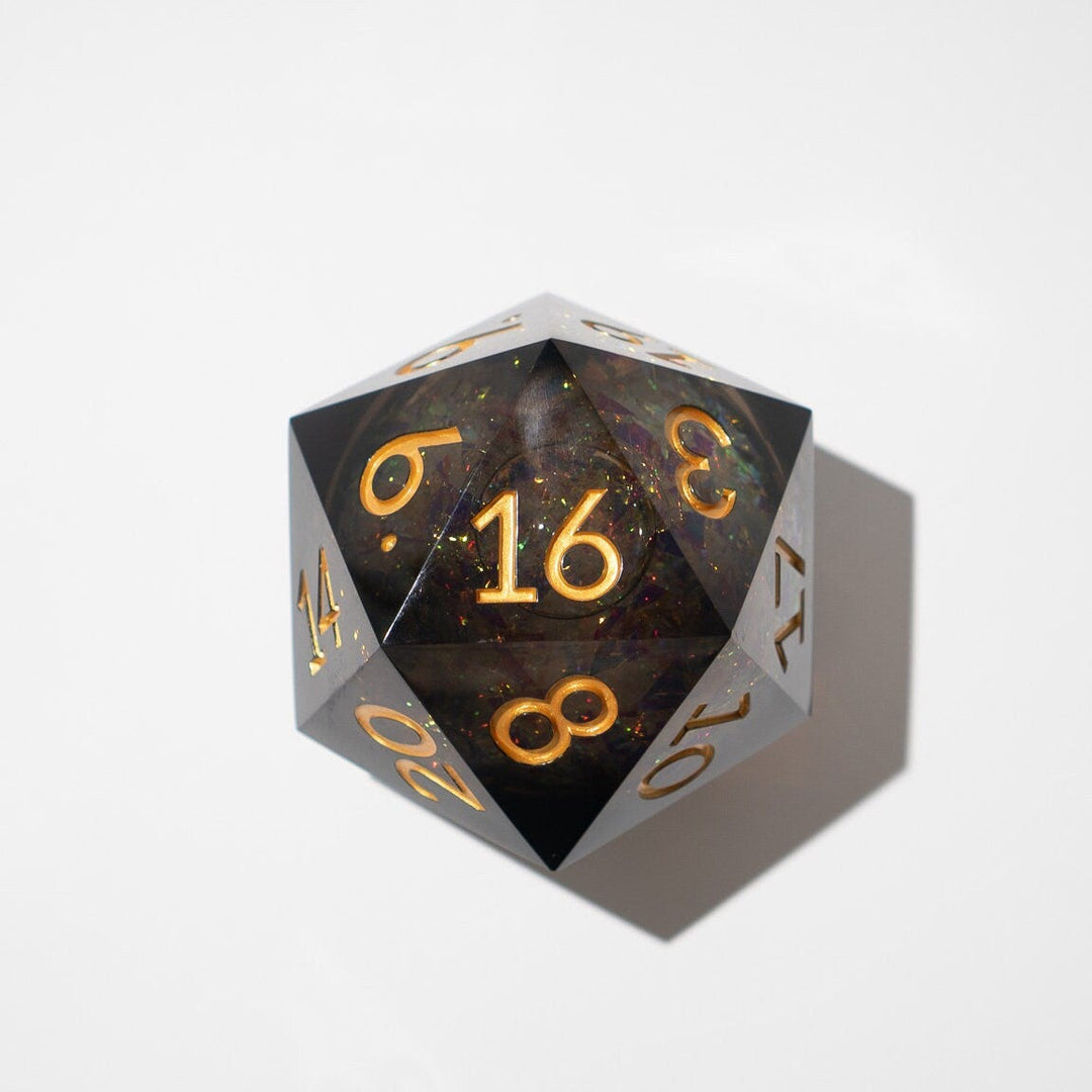 Massive Dark Black And Foil Liquid Core 95MM Chonk Handmade Resin Dice And Box