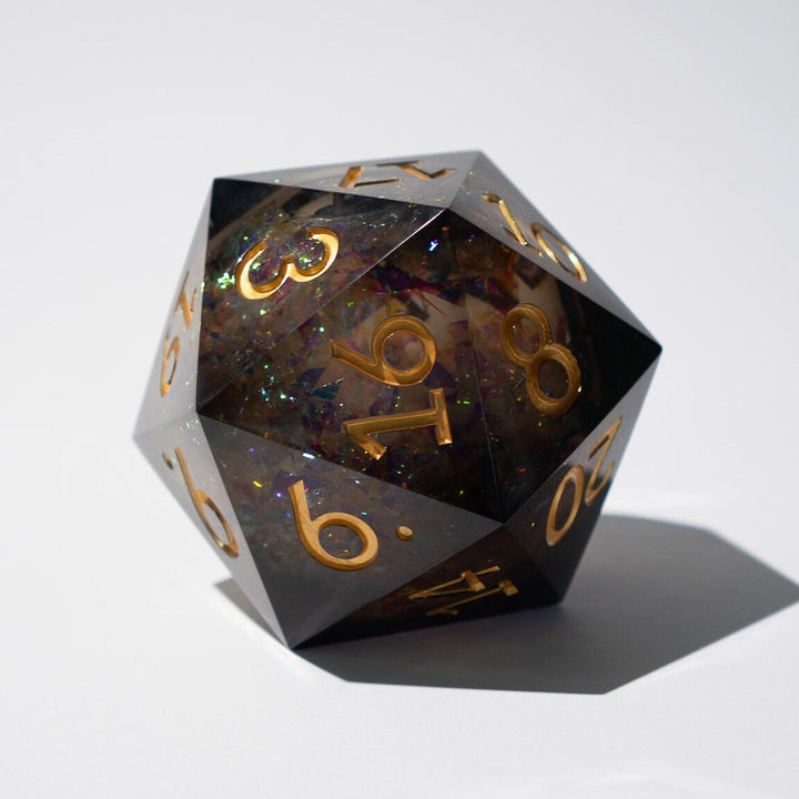 Massive Dark Black And Foil Liquid Core 95MM Chonk Handmade Resin Dice And Box