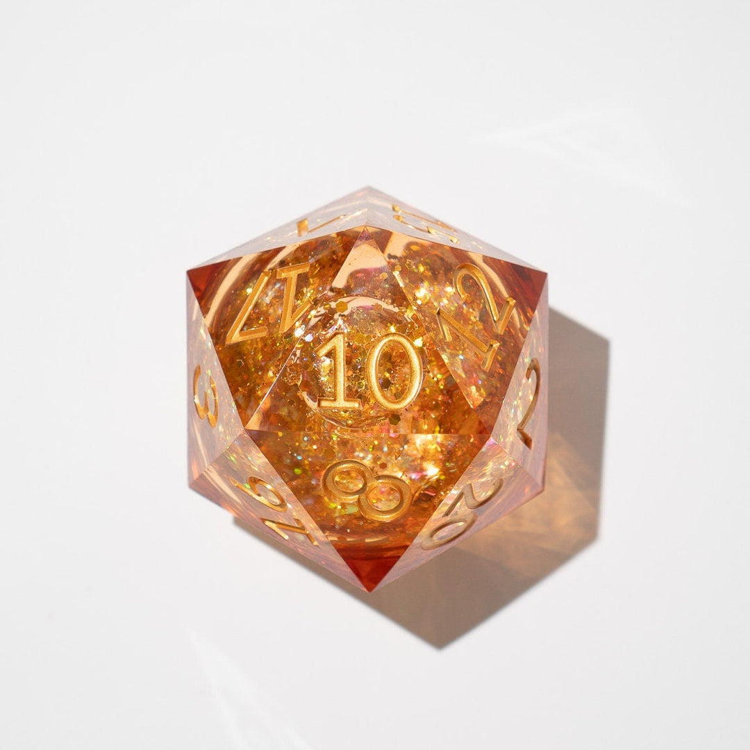 Massive Gold And Glitter Fireball Liquid Core 95MM Chonk Handmade Resin Dice And Box