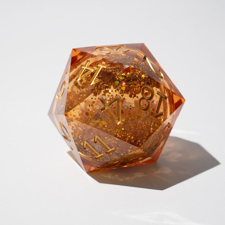 Massive Gold And Glitter Fireball Liquid Core 95MM Chonk Handmade Resin Dice And Box