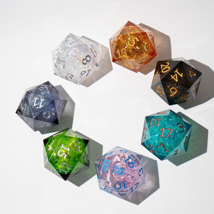 Massive Dark Black And Foil Liquid Core 95MM Chonk Handmade Resin Dice And Box