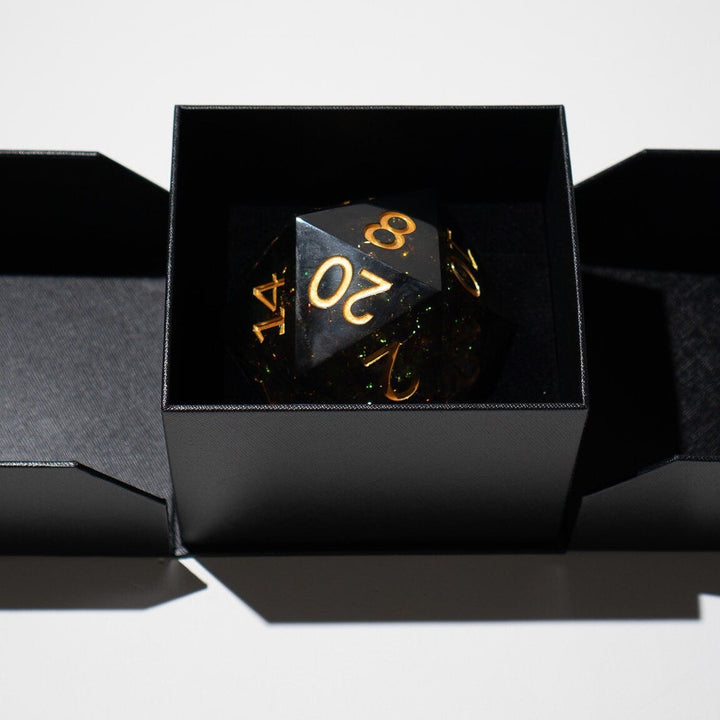 Massive Dark Black And Foil Liquid Core 95MM Chonk Handmade Resin Dice And Box