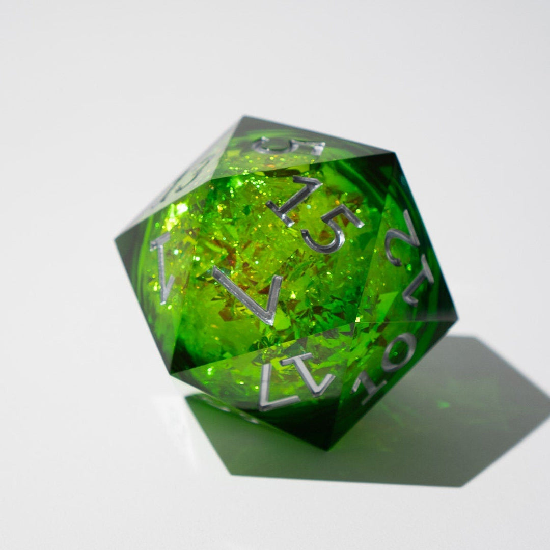 Massive Green Liquid Core 95MM Chonk Handmade Resin Dice And Box