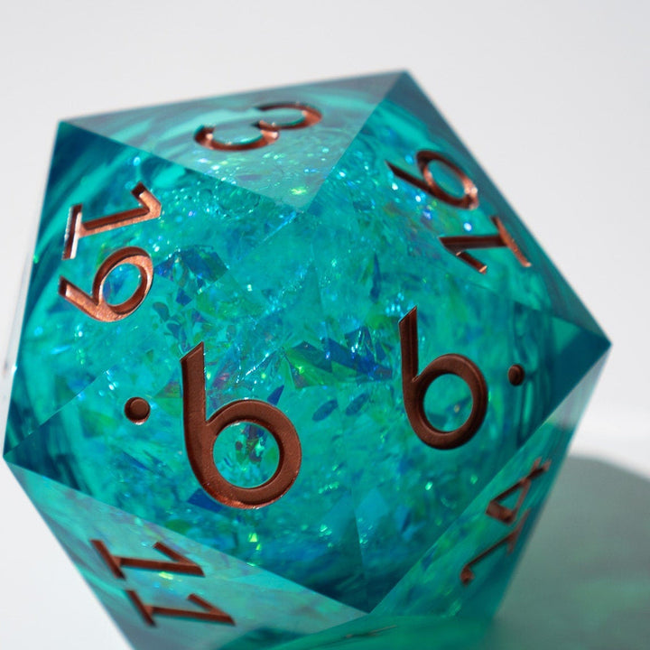 Massive Sea Green Teal Liquid Core 95MM Chonk Handmade Resin Dice And Box