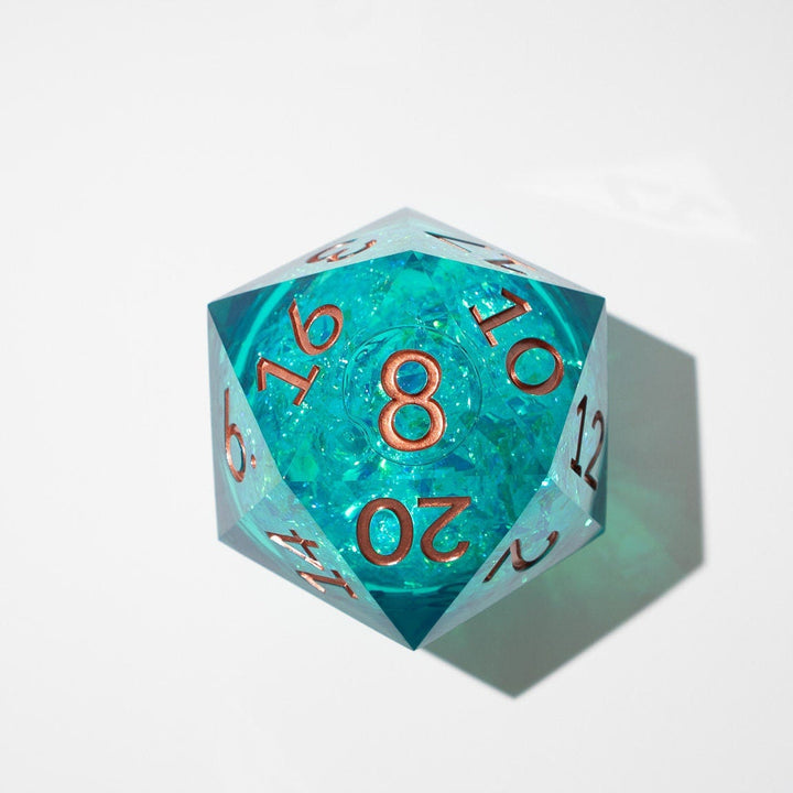 Massive Sea Green Teal Liquid Core 95MM Chonk Handmade Resin Dice And Box