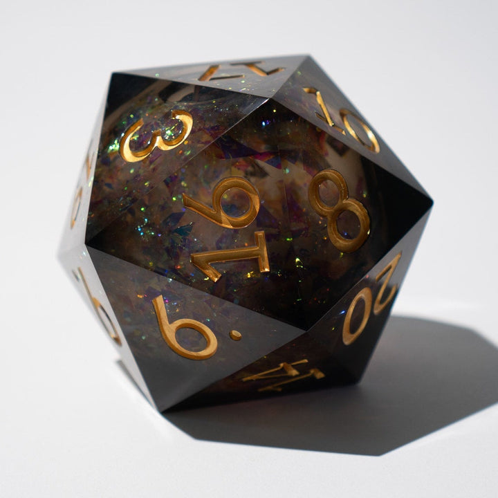 Massive Dark Black And Foil Liquid Core 95MM Chonk Handmade Resin Dice And Box