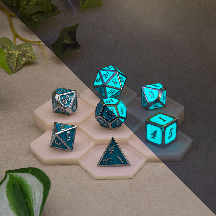 Metal Dice - Glow Aqua - Set