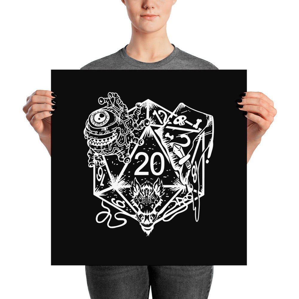 DND Wall Art - Dice Monster - DND - Gift For Dnd - D20 Gift Picture- Game Master - Adventure - RPG Poster - Geek Gift